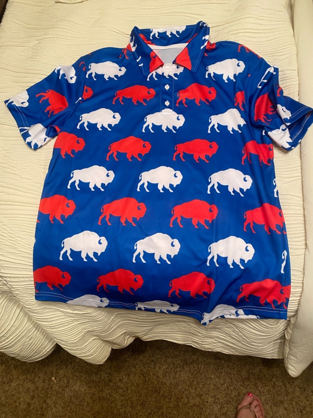 Men's Blue Buffalo Print Polo Shirt - Red & White Buffalo Pattern
